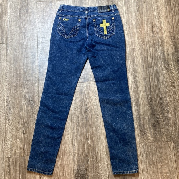 COOGI embroidered gold cross rhinestone jeans, size 7/8 - Picture 7 of 13